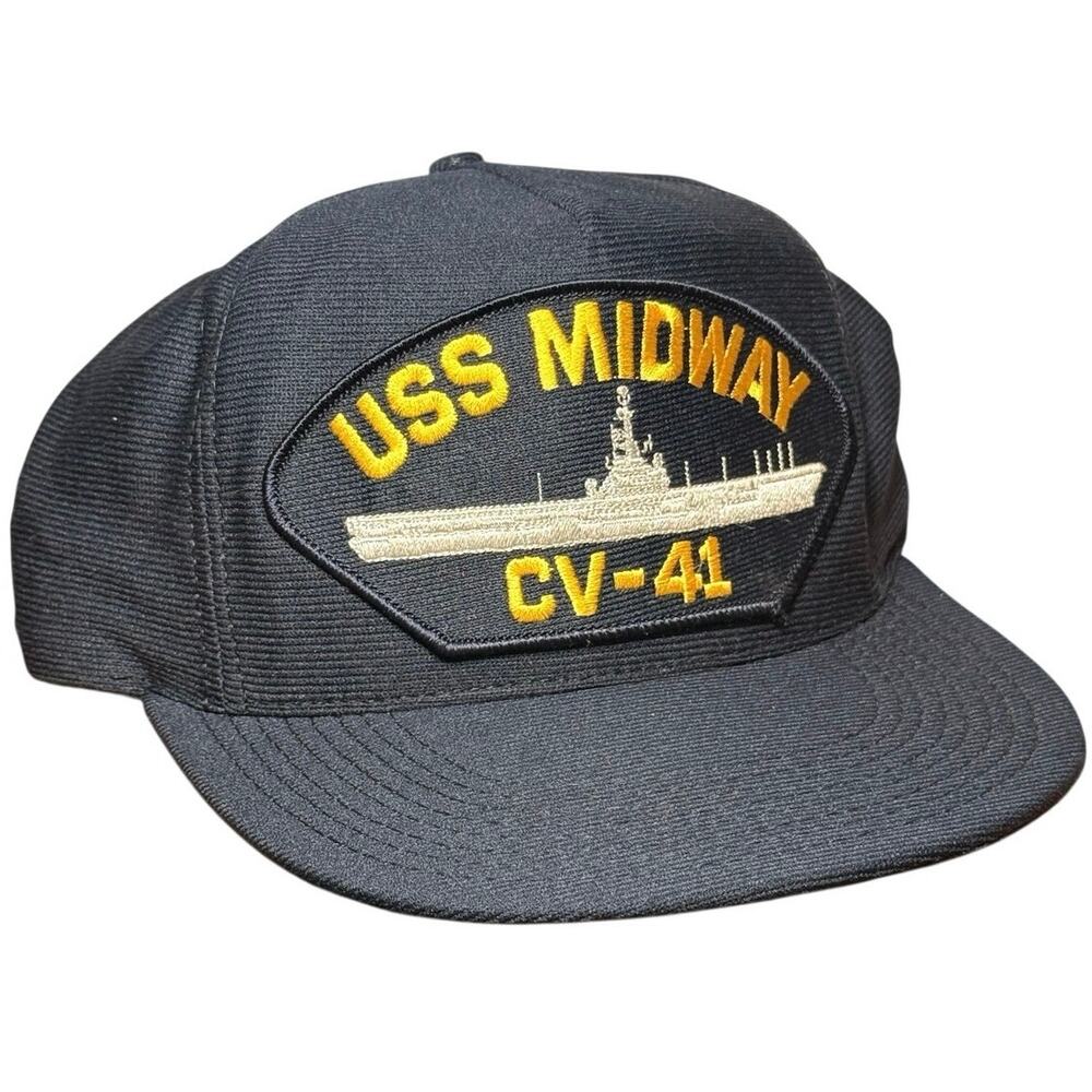 Vintage USS Midway CV-41 Trucker Hat Eagle Crest Made in USA Snapback Cap